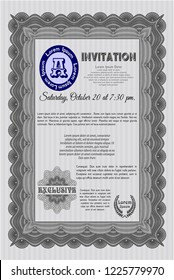 Grey Retro invitation. With guilloche pattern and background. Detailed. Elegant design. 