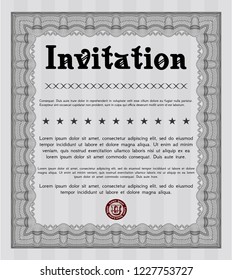 Grey Retro invitation. With guilloche pattern. Vector illustration. Money style design. 