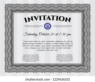 Grey Retro invitation. With guilloche pattern and background. Detailed. Cordial design. 