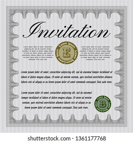 Grey Retro invitation. With guilloche pattern and background. Good design. Vector illustration. 