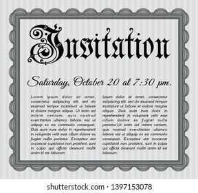 Grey Retro invitation. With guilloche pattern and background. Sophisticated design. Vector illustration. 