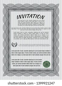 Grey Retro invitation. With guilloche pattern and background. Detailed. Perfect design. 