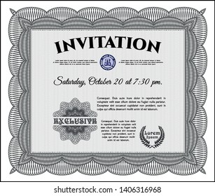 Grey Retro invitation. With guilloche pattern. Sophisticated design. Detailed. 