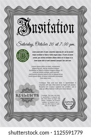 Grey Retro invitation. With linear background. Customizable, Easy to edit and change colors. Money Pattern. 