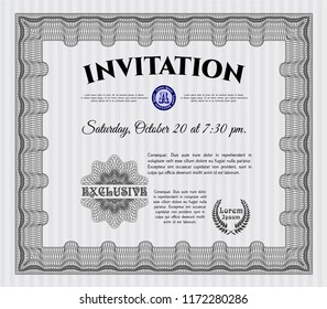 Grey Retro invitation. With linear background. Customizable, Easy to edit and change colors. Money style design. 