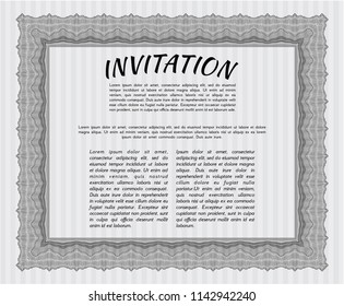 Grey Retro invitation. Lovely design. With linear background. Detailed. 