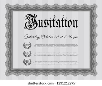 Grey Retro invitation. Lovely design. Vector illustration. With great quality guilloche pattern. 