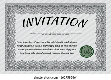 Grey Retro invitation. Money design. Vector illustration. With guilloche pattern. 