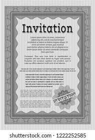 Grey Retro invitation. Money Pattern design. Detailed. With complex linear background. 