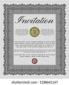 Grey Retro invitation. Printer friendly. Modern design. Detailed. 