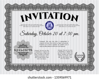 Grey Retro invitation. Printer friendly. Elegant design. Detailed. 
