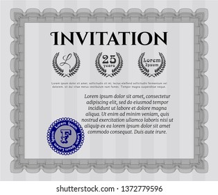 Grey Retro invitation. Printer friendly. Beauty design. Vector illustration. 