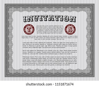 Grey Retro invitation. Sophisticated design. With guilloche pattern and background. Vector illustration. 