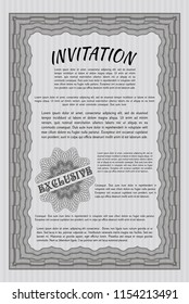 Grey Retro invitation. Sophisticated design. Detailed. With complex linear background. 