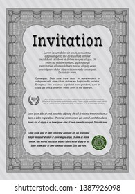 Grey Retro invitation. Sophisticated design. Detailed. With linear background. 