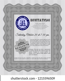 Grey Retro invitation. Superior design. With great quality guilloche pattern. Vector illustration. 