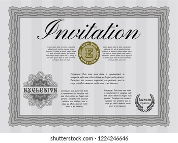 Grey Retro invitation template. Artistry design. Detailed. With complex linear background. 