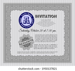 Grey Retro invitation template. Artistry design. With complex linear background. Vector illustration. 