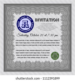  Grey Retro invitation template. With background. Money Pattern design. Detailed. 