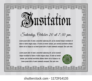Grey Retro invitation template. With background. Artistry design. Customizable, Easy to edit and change colors. 