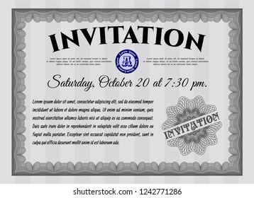 Grey Retro invitation template. With background. Excellent design. Vector illustration. 