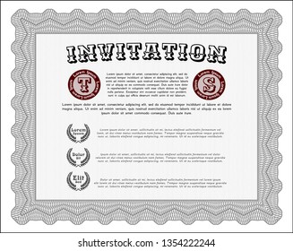 Grey Retro invitation template. With background. Modern design. Detailed. 
