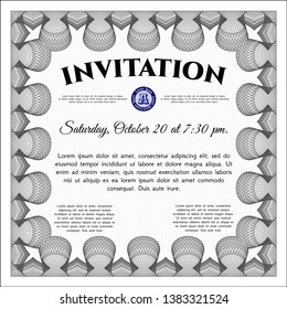 Grey Retro invitation template. With background. Detailed. Artistry design. 