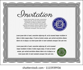 Grey Retro invitation template. With complex linear background. Superior design. Detailed. 