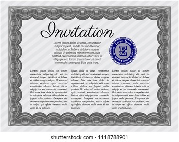 Grey Retro invitation template. With complex linear background. Nice design. Detailed. 