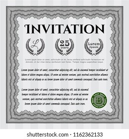 Grey Retro invitation template. With complex linear background. Retro design. Vector illustration. 