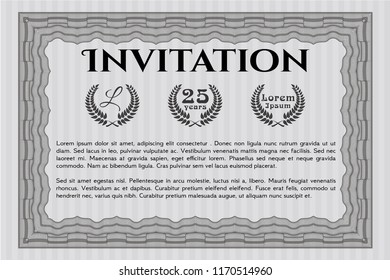 Grey Retro invitation template. With complex linear background. Customizable, Easy to edit and change colors. Good design. 