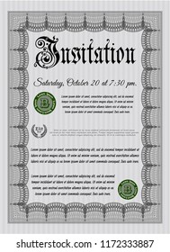 Grey Retro invitation template. With complex background. Detailed. Lovely design. 
