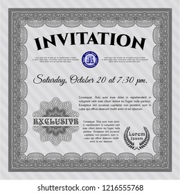 Grey Retro invitation template. With complex linear background. Customizable, Easy to edit and change colors. Beauty design. 