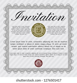 Grey Retro invitation template. With complex linear background. Vector illustration. Modern design. 