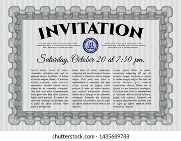 Grey Retro invitation template. With complex background. Superior design. Detailed. 