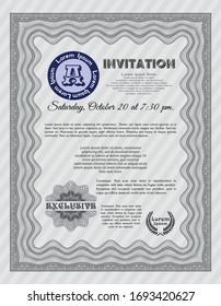 Grey Retro invitation template. With complex linear background. Money Pattern design. Vector illustration. 