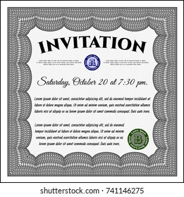 Grey Retro invitation template. Cordial design. Vector illustration. With linear background. 