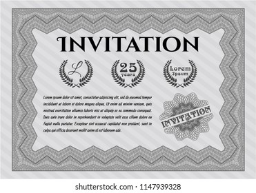 Grey Retro invitation template. Customizable, Easy to edit and change colors. With linear background. Lovely design. 