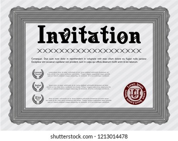 Grey Retro invitation template. Customizable, Easy to edit and change colors. With guilloche pattern and background. Artistry design. 