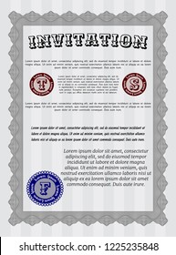Grey Retro invitation template. Customizable, Easy to edit and change colors. With guilloche pattern. Money Pattern. 