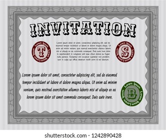 Grey Retro invitation template. Customizable, Easy to edit and change colors. With linear background. Beauty design. 