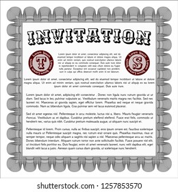 Grey Retro invitation template. Customizable, Easy to edit and change colors. With great quality guilloche pattern. Money design. 