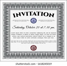 Grey Retro invitation template. Customizable, Easy to edit and change colors. With guilloche pattern and background. Elegant design. 