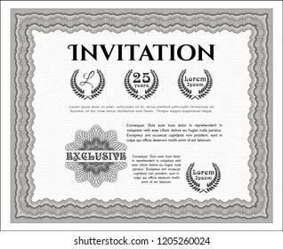 Grey Retro invitation template. Retro design. Customizable, Easy to edit and change colors. With linear background. 