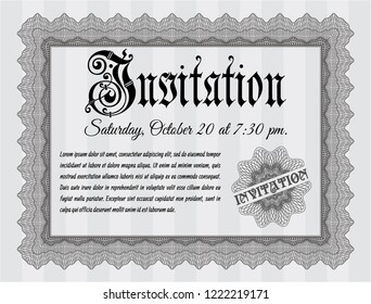 Grey Retro invitation template. Retro design. Customizable, Easy to edit and change colors. With complex linear background. 