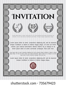 Grey Retro invitation template. Retro design. Customizable, Easy to edit and change colors. With guilloche pattern. 