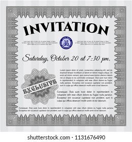 Grey Retro invitation template. Detailed. With complex background. Elegant design. 
