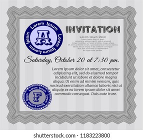 Grey Retro invitation template. Detailed. With guilloche pattern and background. Cordial design. 