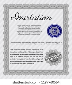 Grey Retro invitation template. Detailed. With guilloche pattern. Artistry design. 