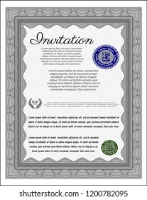 Grey Retro invitation template. Detailed. Easy to print. Lovely design. 